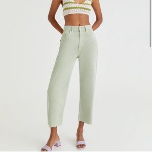 Pull&Bear Cropped Straight Jeans in Light Green